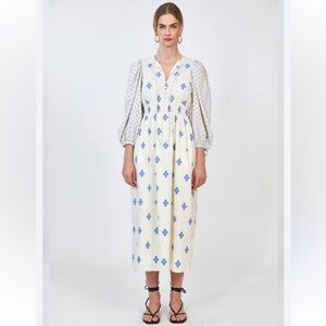 Hunter Bell White and Blue Bohemian Patterned Dress